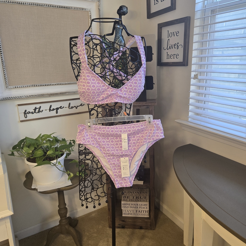 Cupshe Lavender Floral Lace Bikini Set